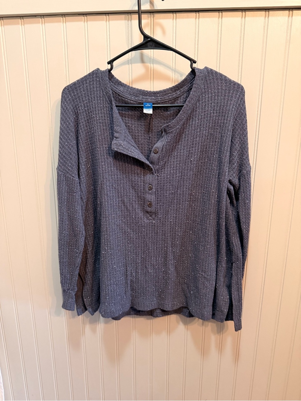 Old Navy Women's Charcoal Blue Waffle Henley Long Sleeve Top